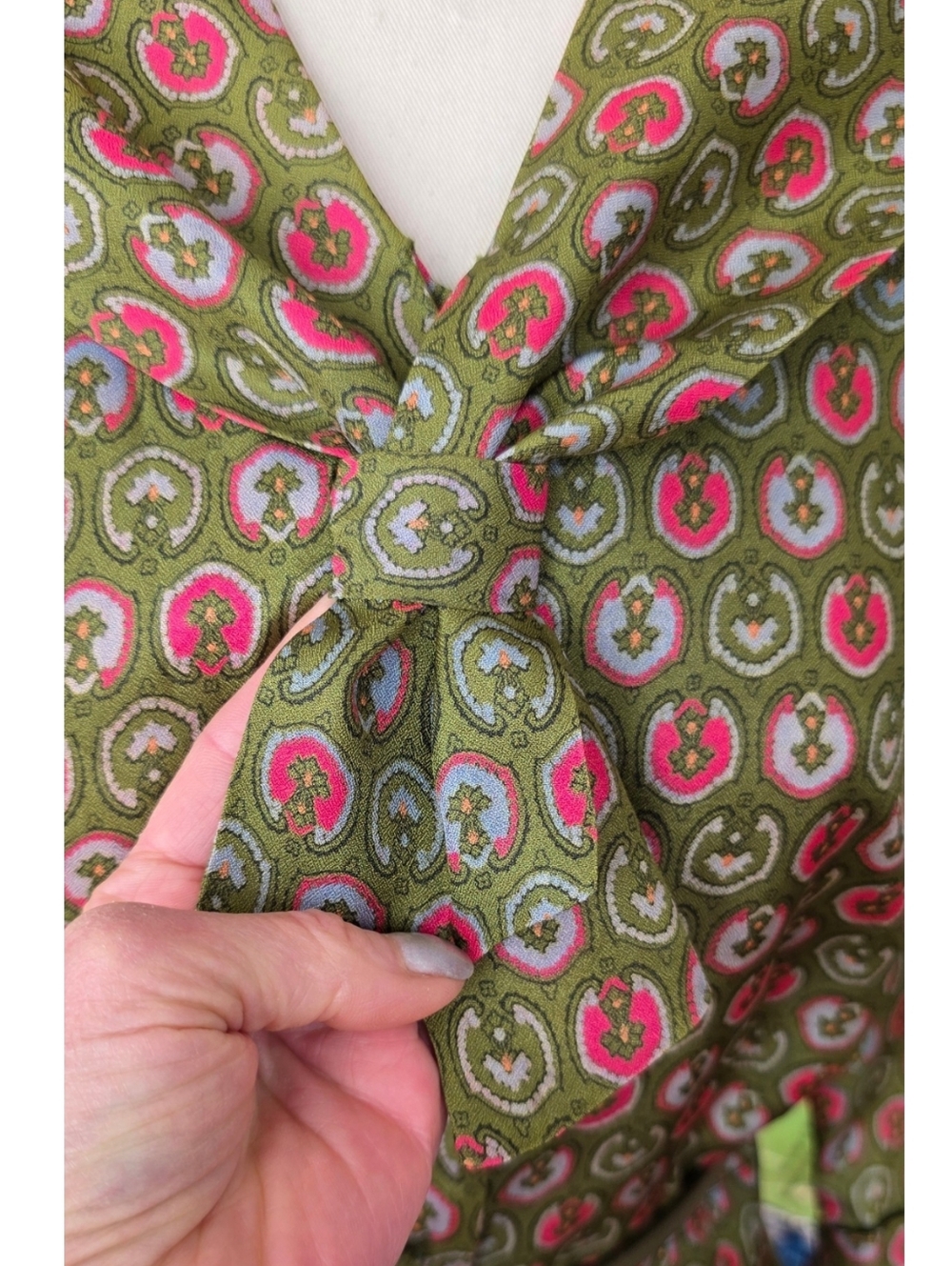Vintage 1950s Korell Printed Day Dress Olive Pink Novelty Print Womens Size XL - Picture 9 of 15